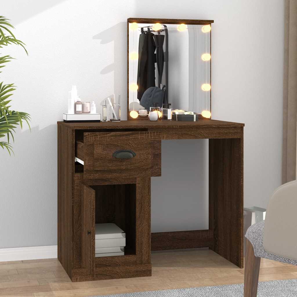 Coiffeuse avec LED chêne marron 90x50x132,5cm bois d'ingénierie - XIOS