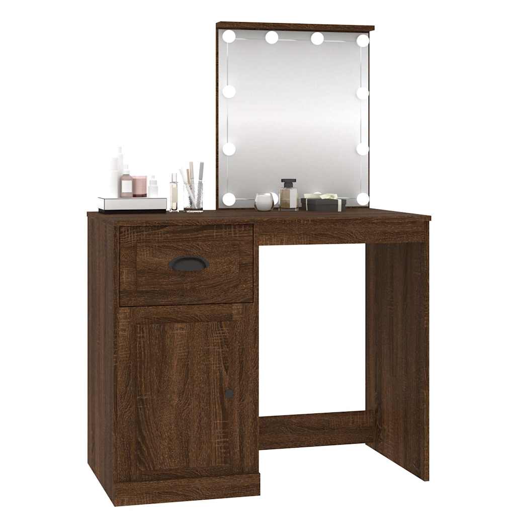 Coiffeuse avec LED chêne marron 90x50x132,5cm bois d'ingénierie - XIOS