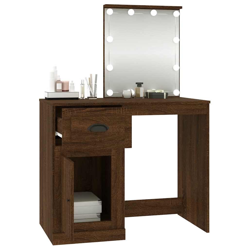 Coiffeuse avec LED chêne marron 90x50x132,5cm bois d'ingénierie - XIOS
