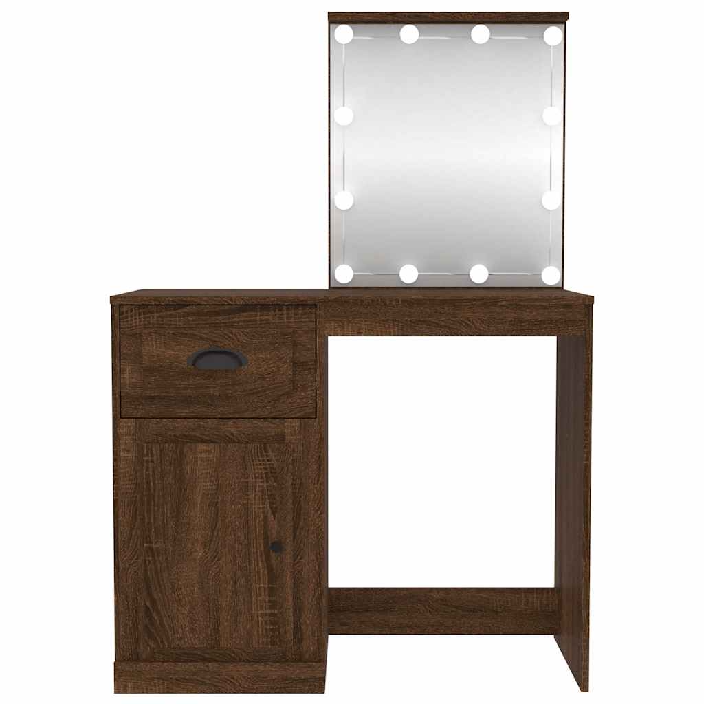 Coiffeuse avec LED chêne marron 90x50x132,5cm bois d'ingénierie - XIOS