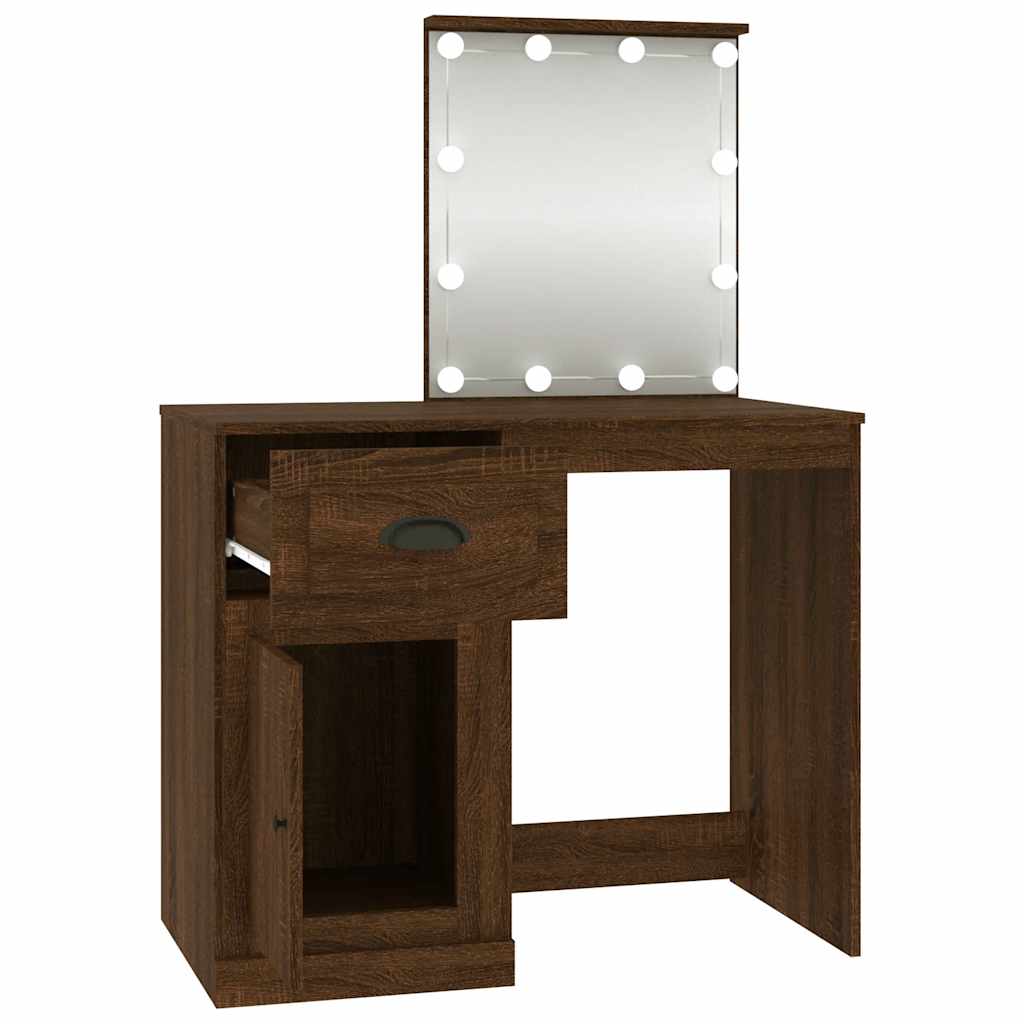 Coiffeuse avec LED chêne marron 90x50x132,5cm bois d'ingénierie - XIOS
