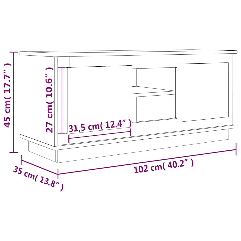 Meuble TV blanc 102x35x45 cm bois d'ingénierie - XIOS