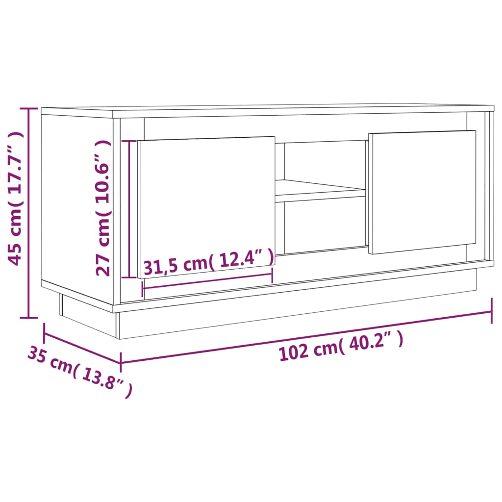 Meuble TV sonoma gris 102x35x45 cm bois d'ingénierie - XIOS