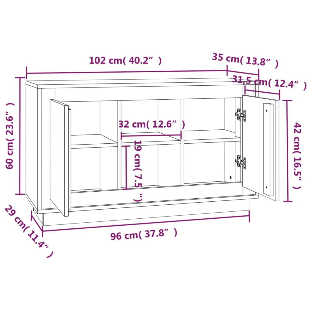 Buffet chêne fumé 102x35x60 cm bois d'ingénierie - XIOS