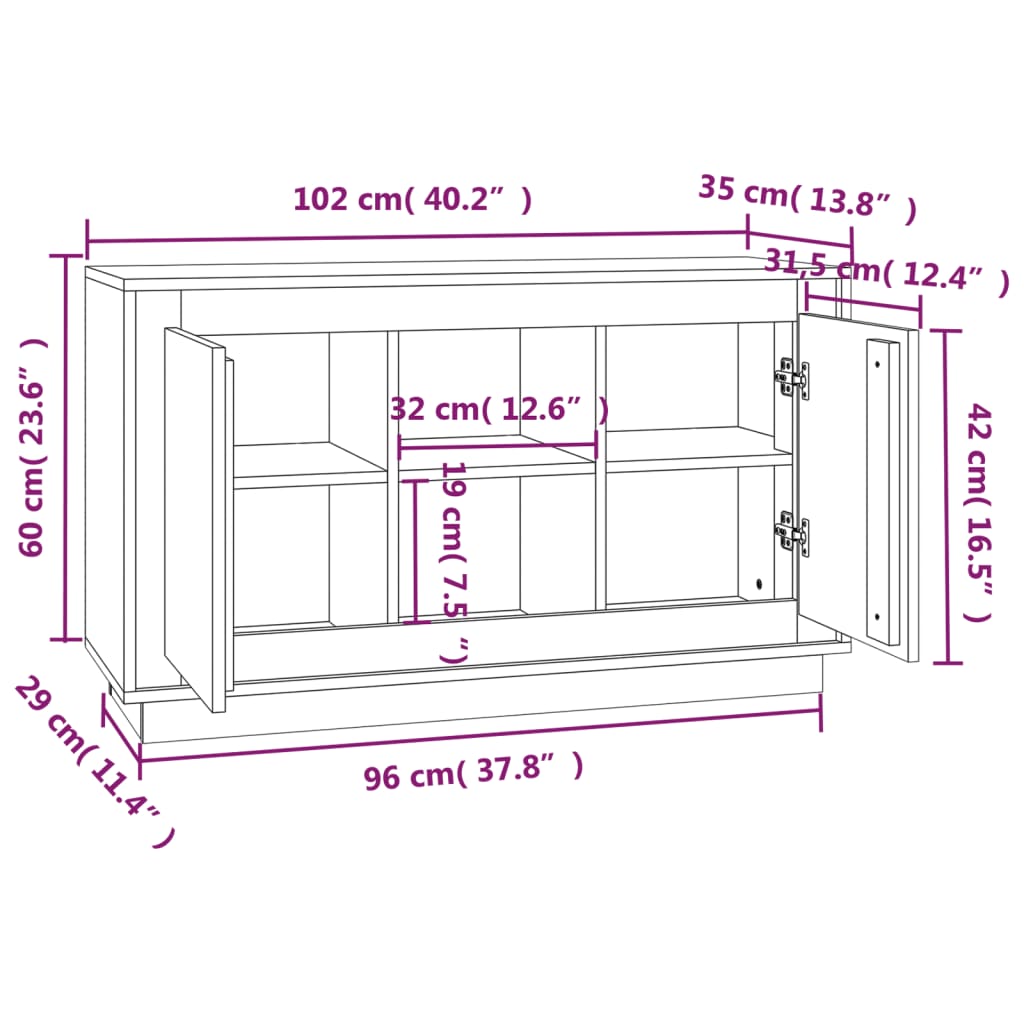 Buffet sonoma gris 102x35x60 cm bois d'ingénierie - XIOS