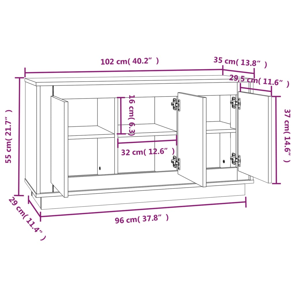 Buffet sonoma gris 102x35x55 cm bois d'ingénierie - XIOS