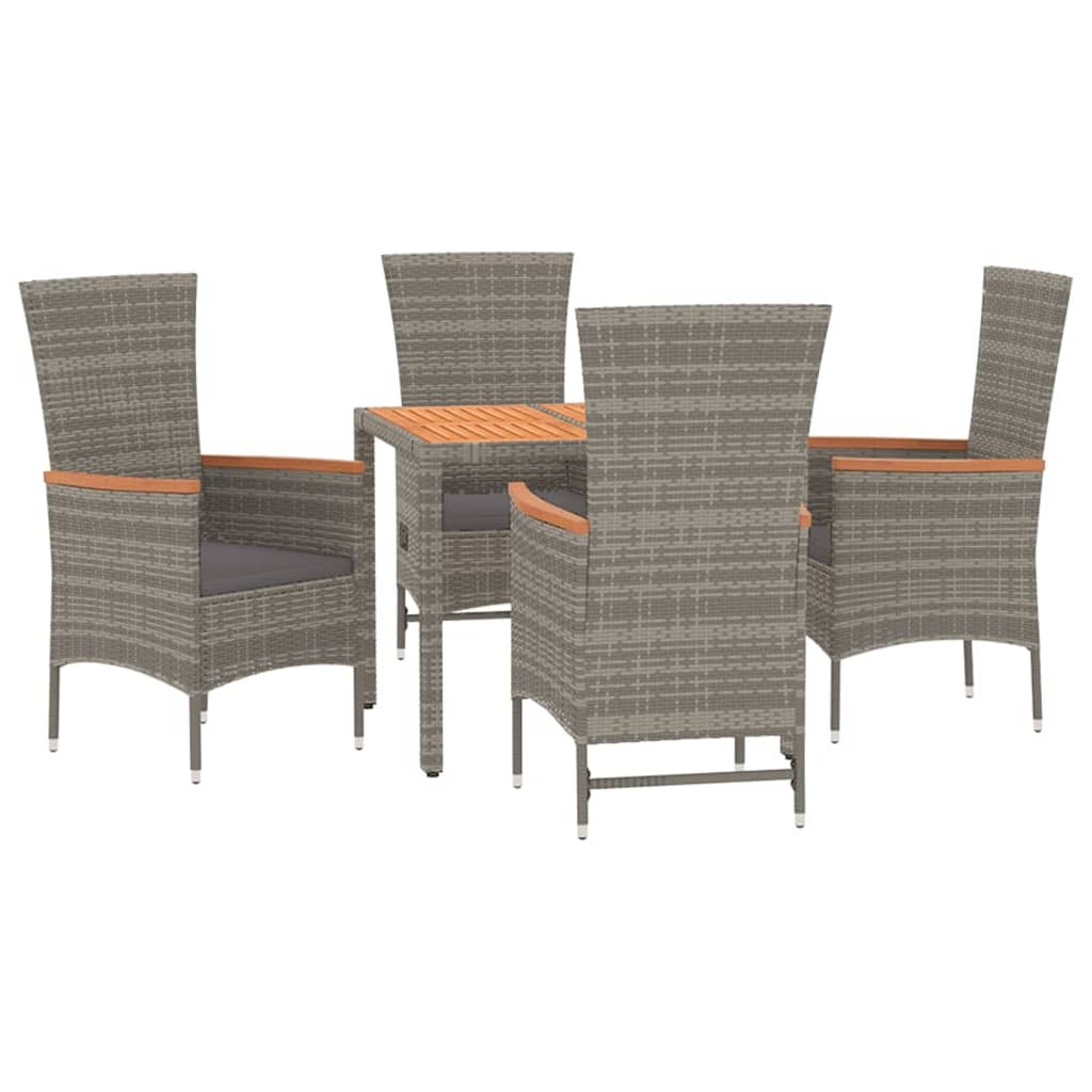 Ensemble à manger de jardin 5 pcs coussins gris résine tressée