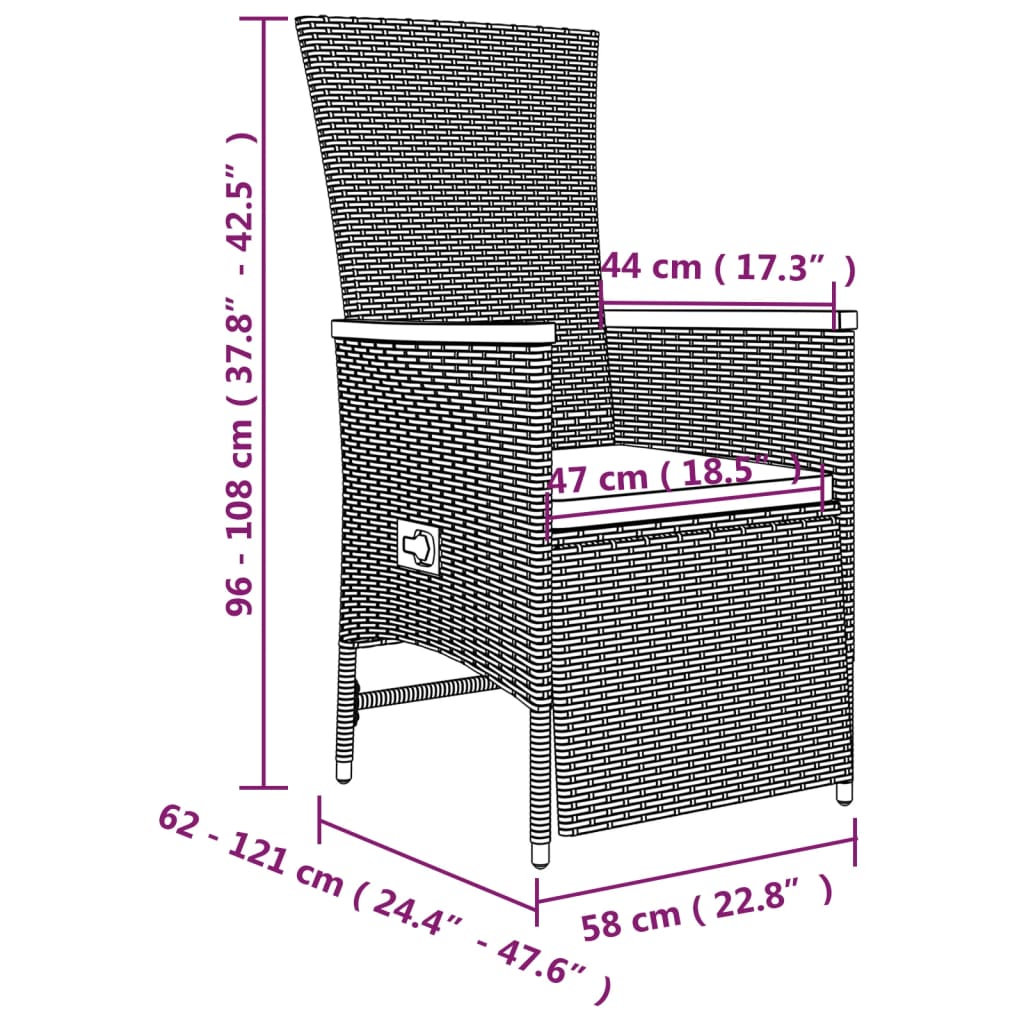 Ensemble à manger de jardin 3 pcs coussins gris résine tressée
