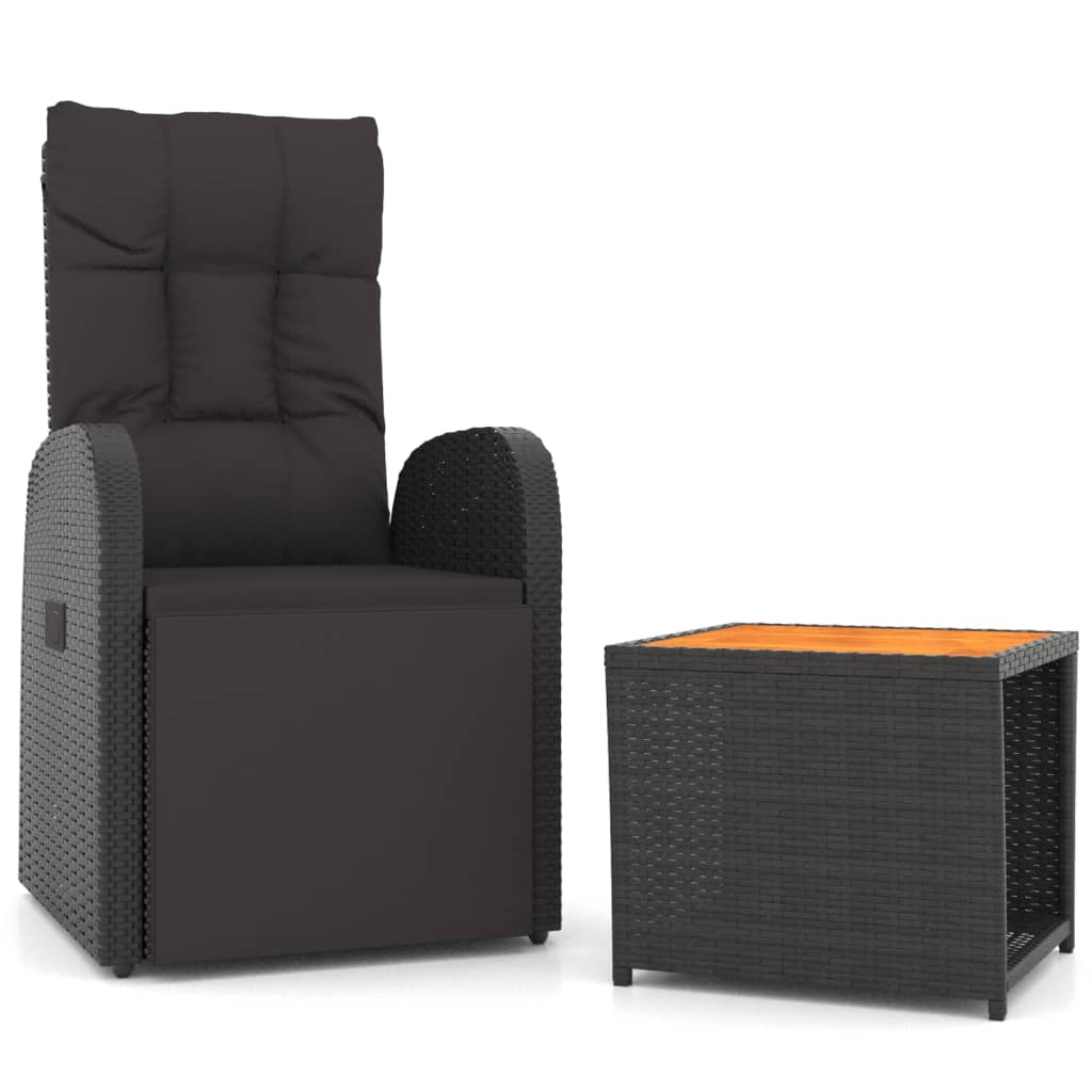 Ensemble de salon de jardin 2 pcs noir poly rotin et acacia