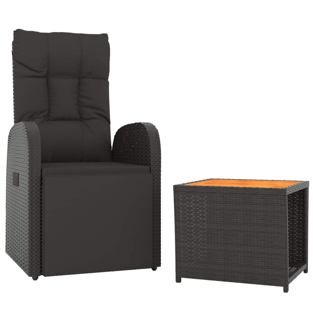 Ensemble de salon de jardin 2 pcs noir poly rotin et acacia