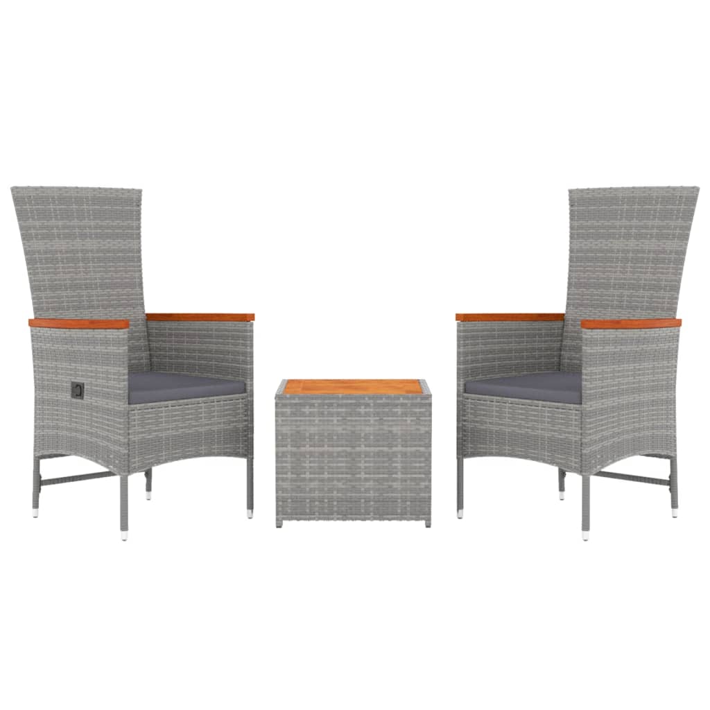 Ensemble de salon de jardin 3 pcs gris poly rotin et acacia