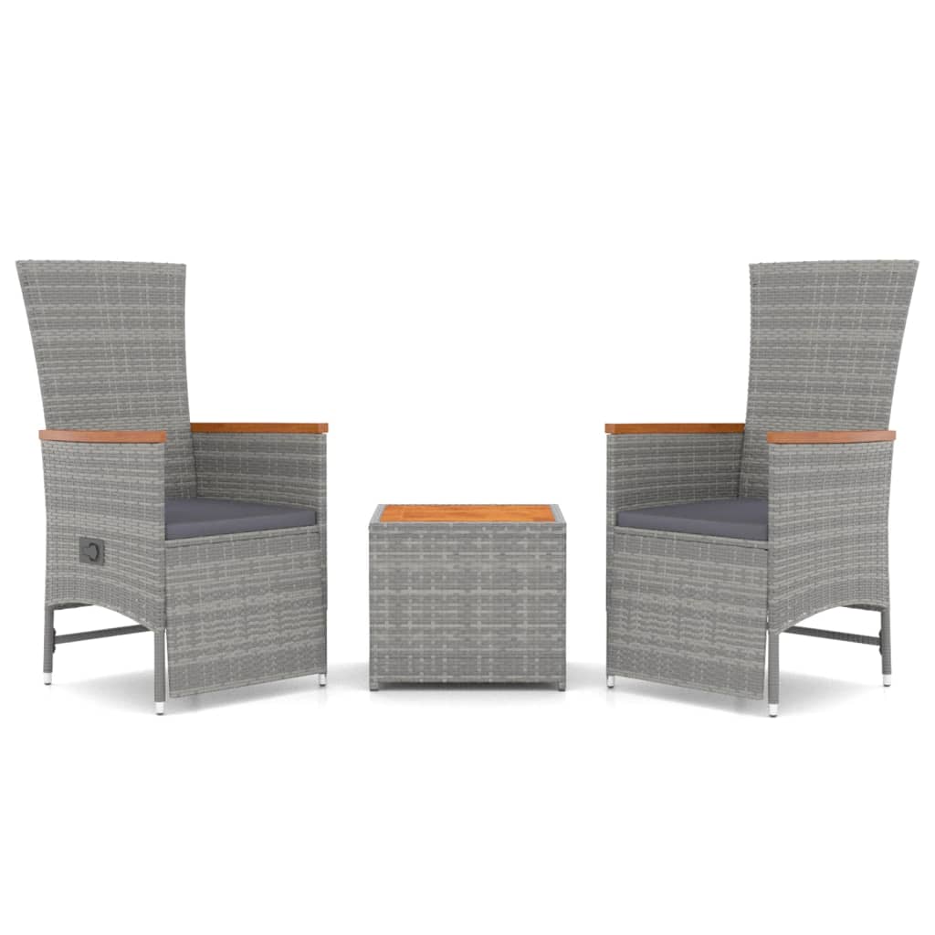 Ensemble de salon de jardin 3 pcs gris poly rotin et acacia
