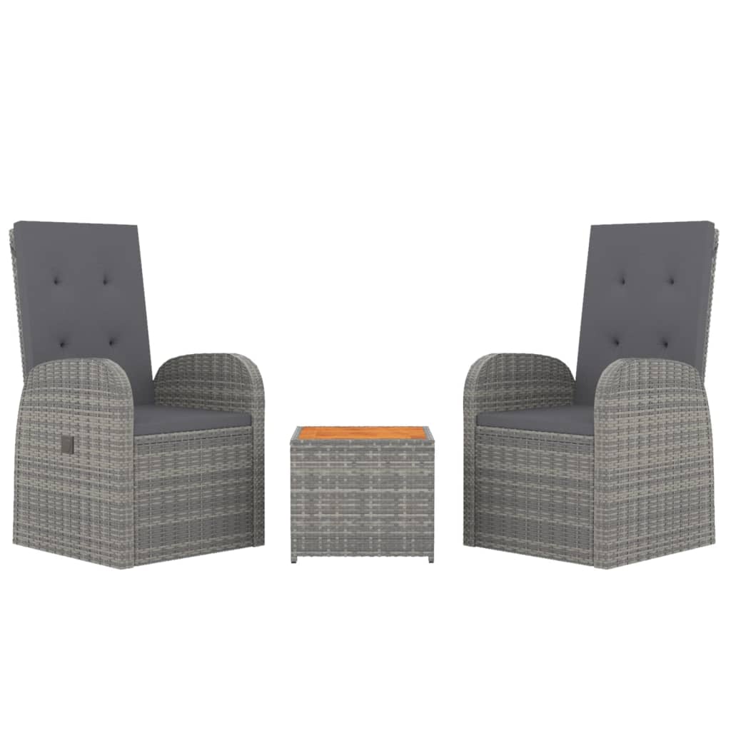 Ensemble de salon de jardin 3 pcs gris poly rotin et acacia