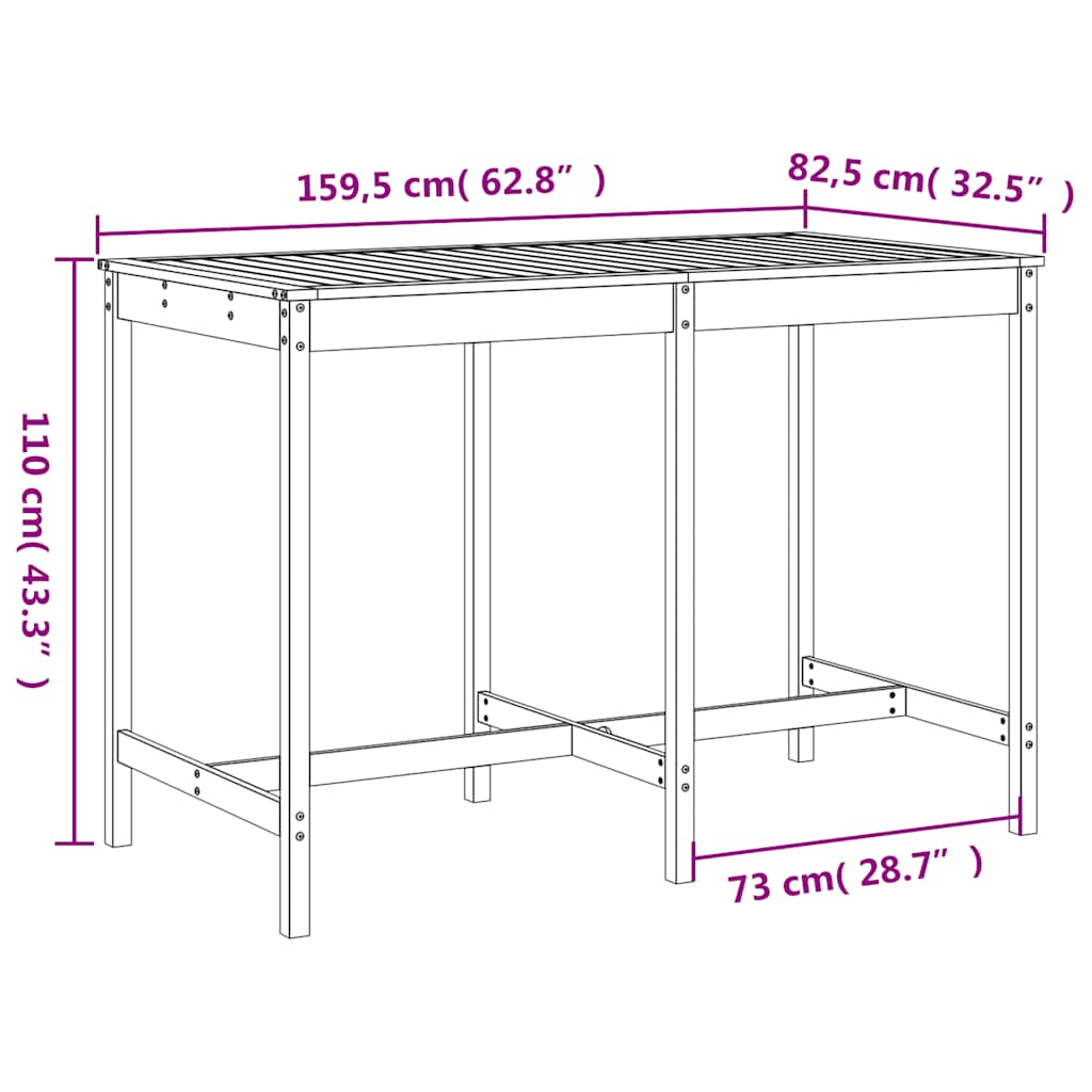 Ensemble de bar de jardin 7 pcs gris bois de pin massif