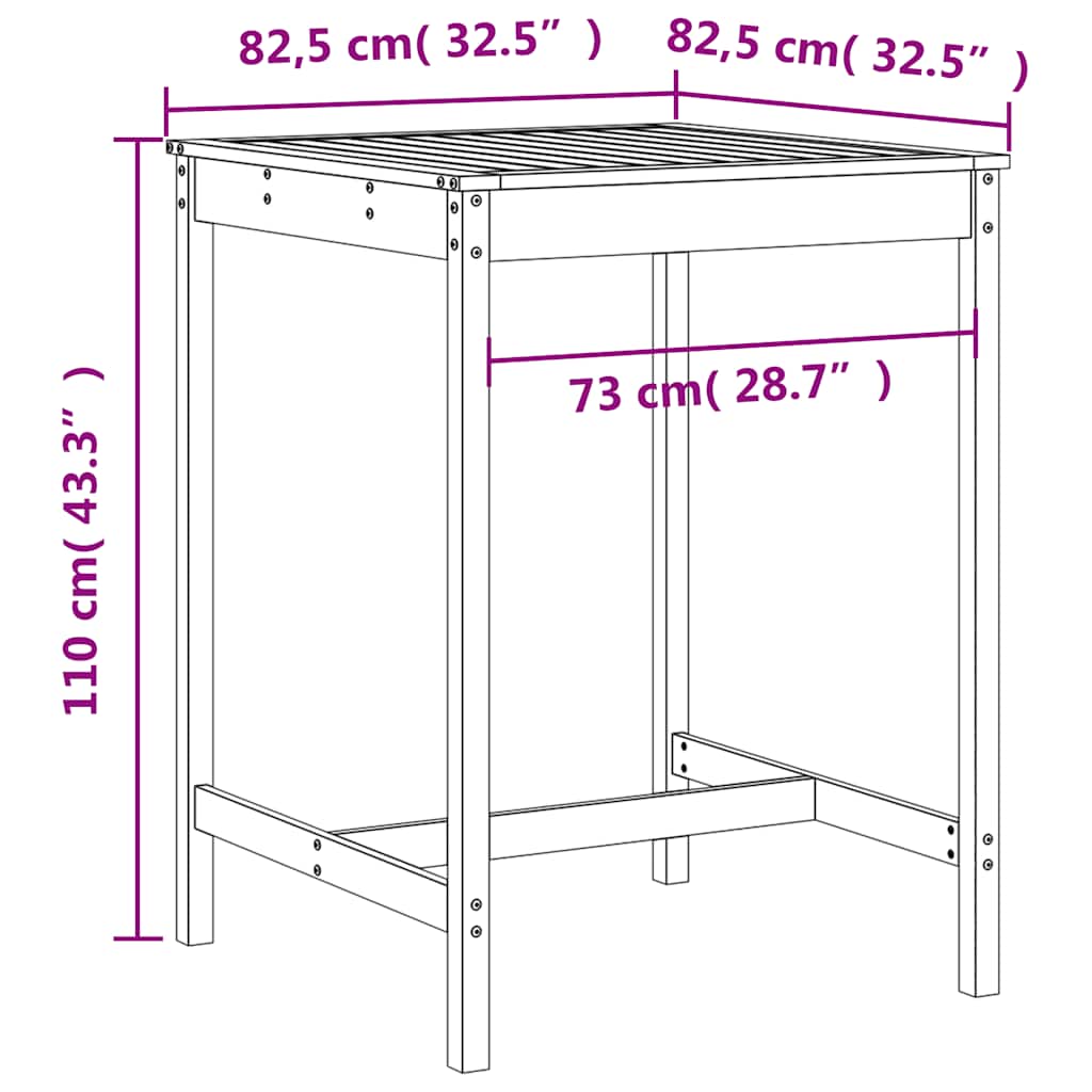 Ensemble de bar de jardin 3 pcs gris bois de pin massif