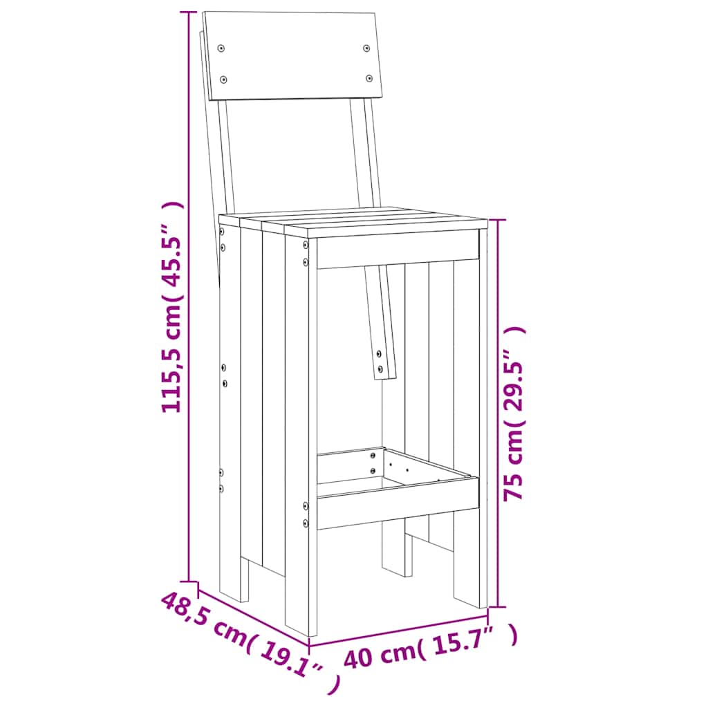 Ensemble de bar de jardin 3 pcs gris bois de pin massif
