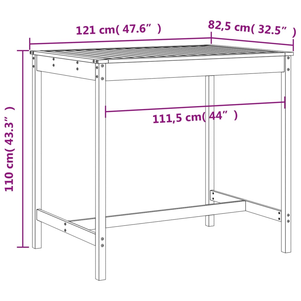 Ensemble de bar de jardin 5 pcs bois de pin massif