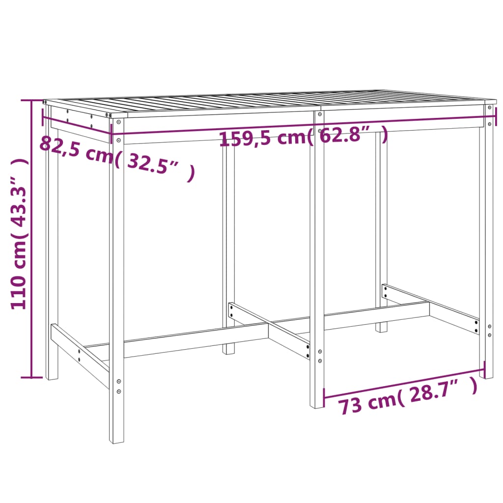 Ensemble de bar de jardin 7 pcs gris bois de pin massif