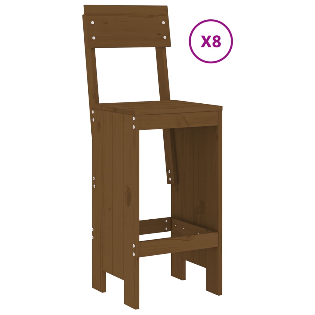 Ensemble de bar de jardin 9 pcs marron miel bois de pin massif