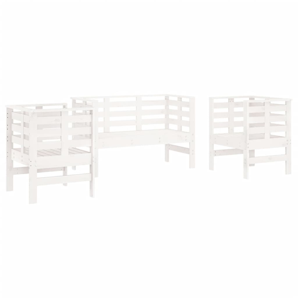 Salon de jardin 3 pcs blanc bois massif de pin - XIOS