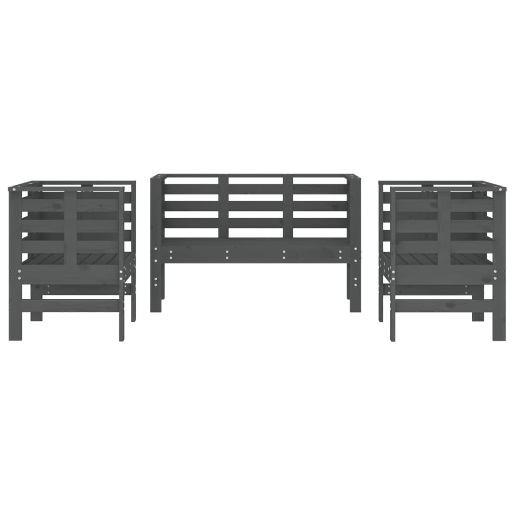 Salon de jardin 3 pcs gris bois massif de pin - XIOS