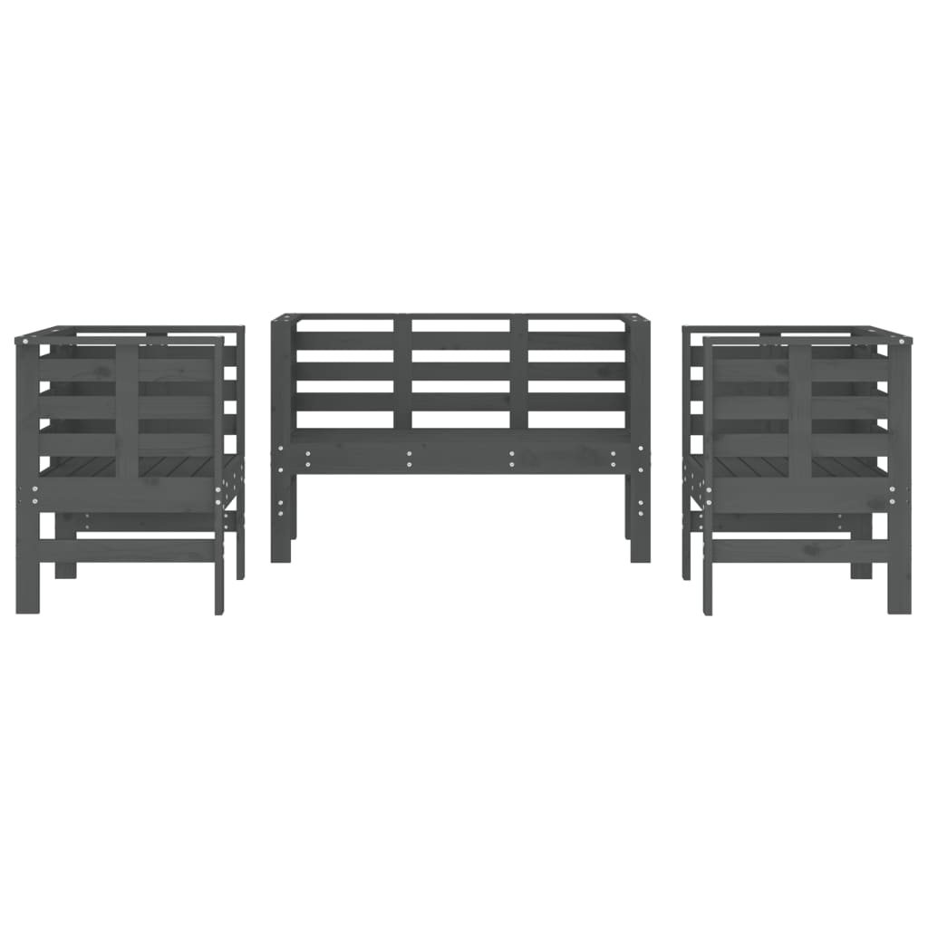 Salon de jardin 3 pcs gris bois massif de pin - XIOS
