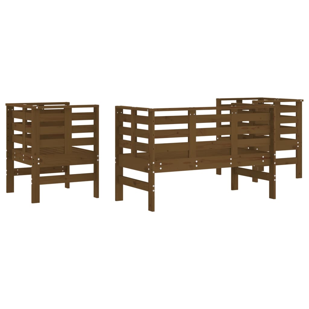 Salon de jardin 3 pcs marron miel bois de pin massif - XIOS