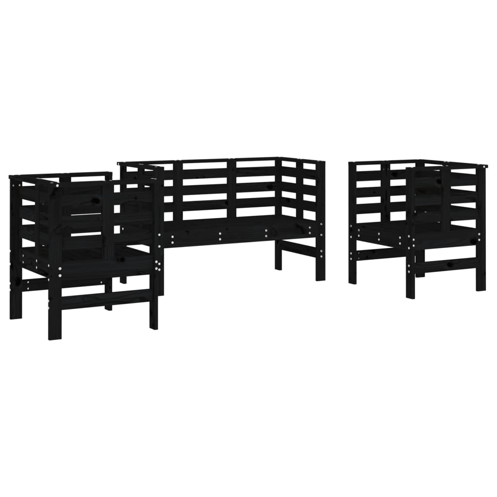 Salon de jardin 3 pcs noir bois massif de pin - XIOS