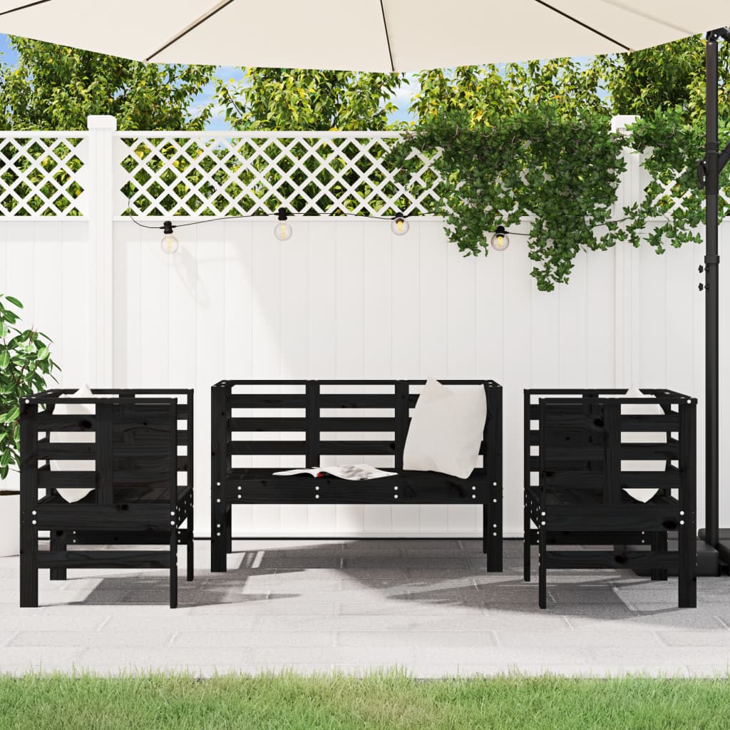 Salon de jardin 3 pcs noir bois massif de pin - XIOS