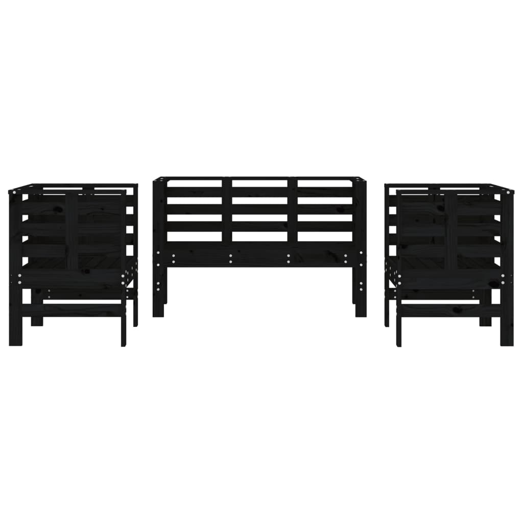 Salon de jardin 3 pcs noir bois massif de pin - XIOS