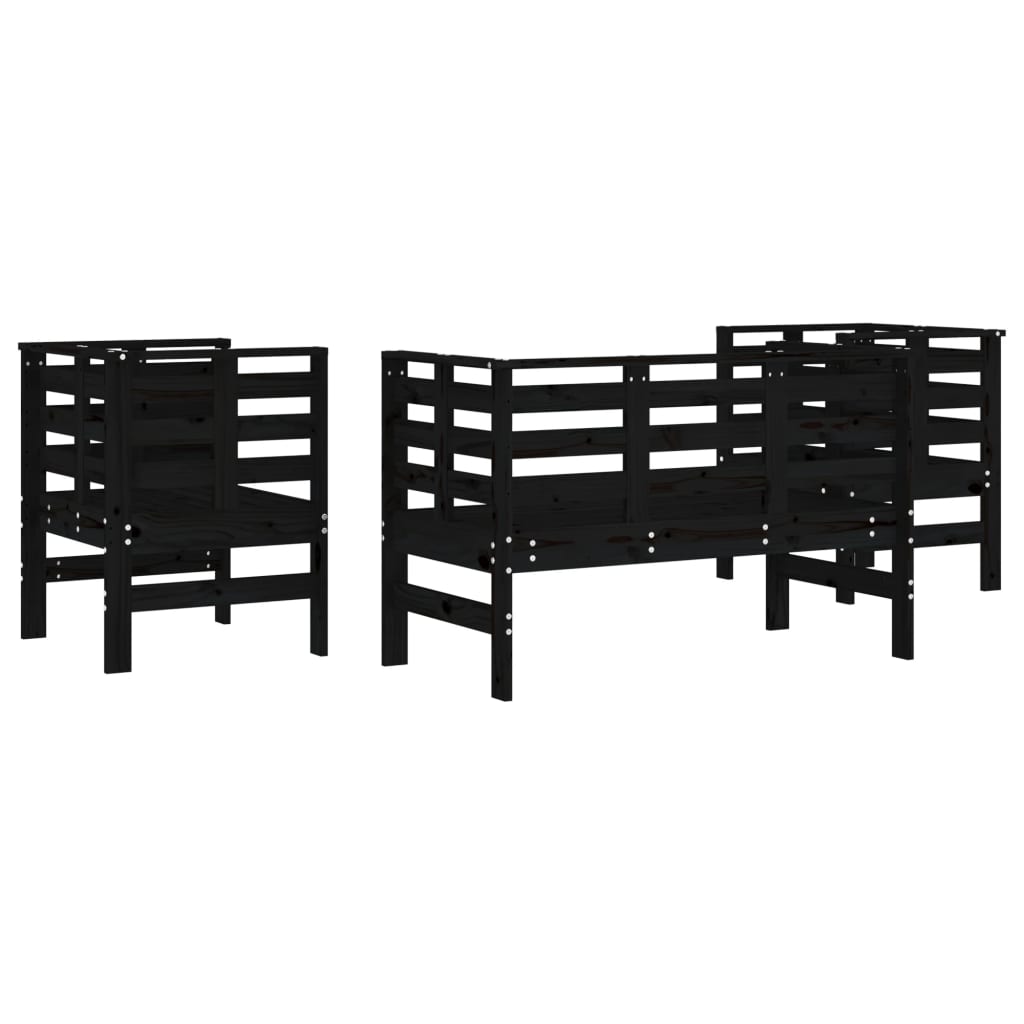 Salon de jardin 3 pcs noir bois massif de pin - XIOS
