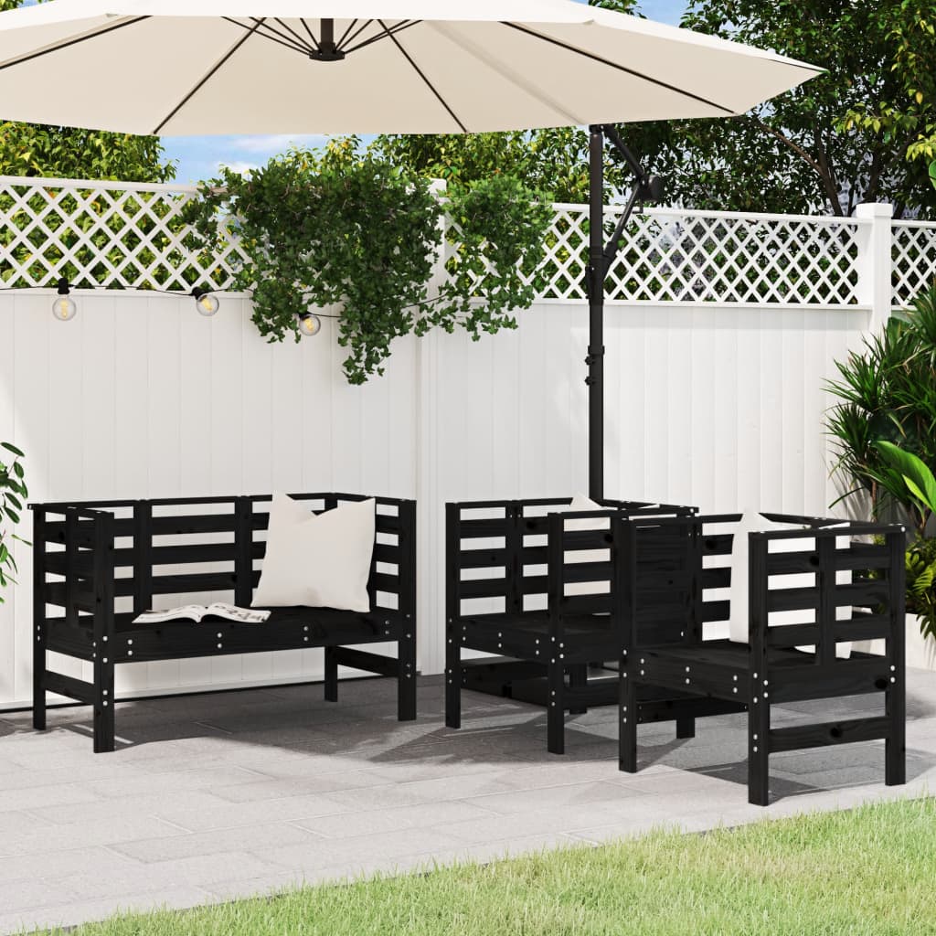 Salon de jardin 3 pcs noir bois massif de pin - XIOS