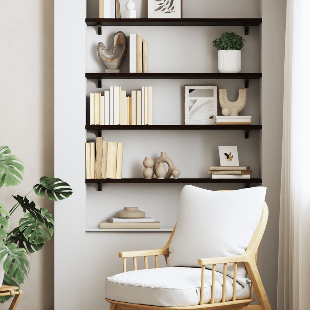 Étagère murale marron foncé 80x20x2 cm bois chêne massif traité - XIOS
