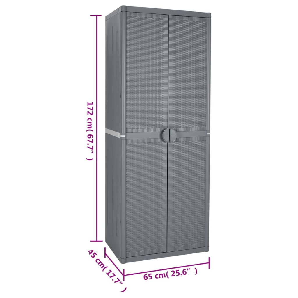 Armoire de rangement de jardin gris 65x45x172 cm PP rotin - XIOS