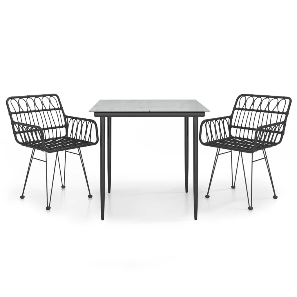 Ensemble à manger de jardin 3 pcs Noir Résine tressée