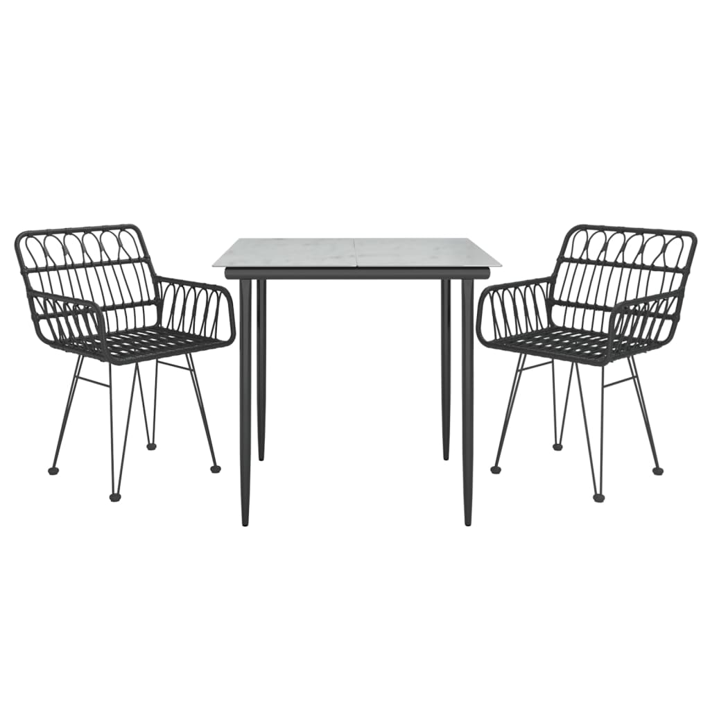 Ensemble à manger de jardin 3 pcs Noir Résine tressée