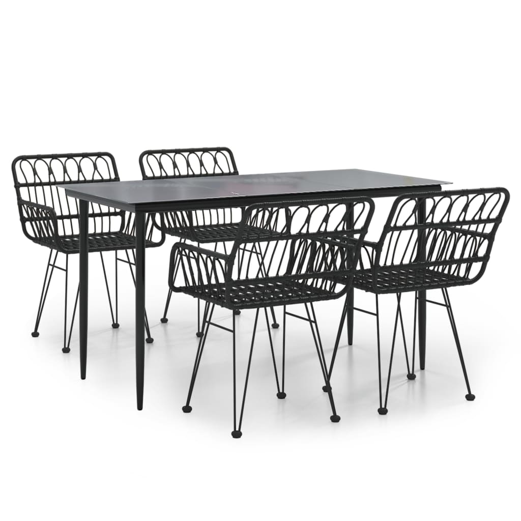 Ensemble à manger de jardin 5 pcs Noir Résine tressée
