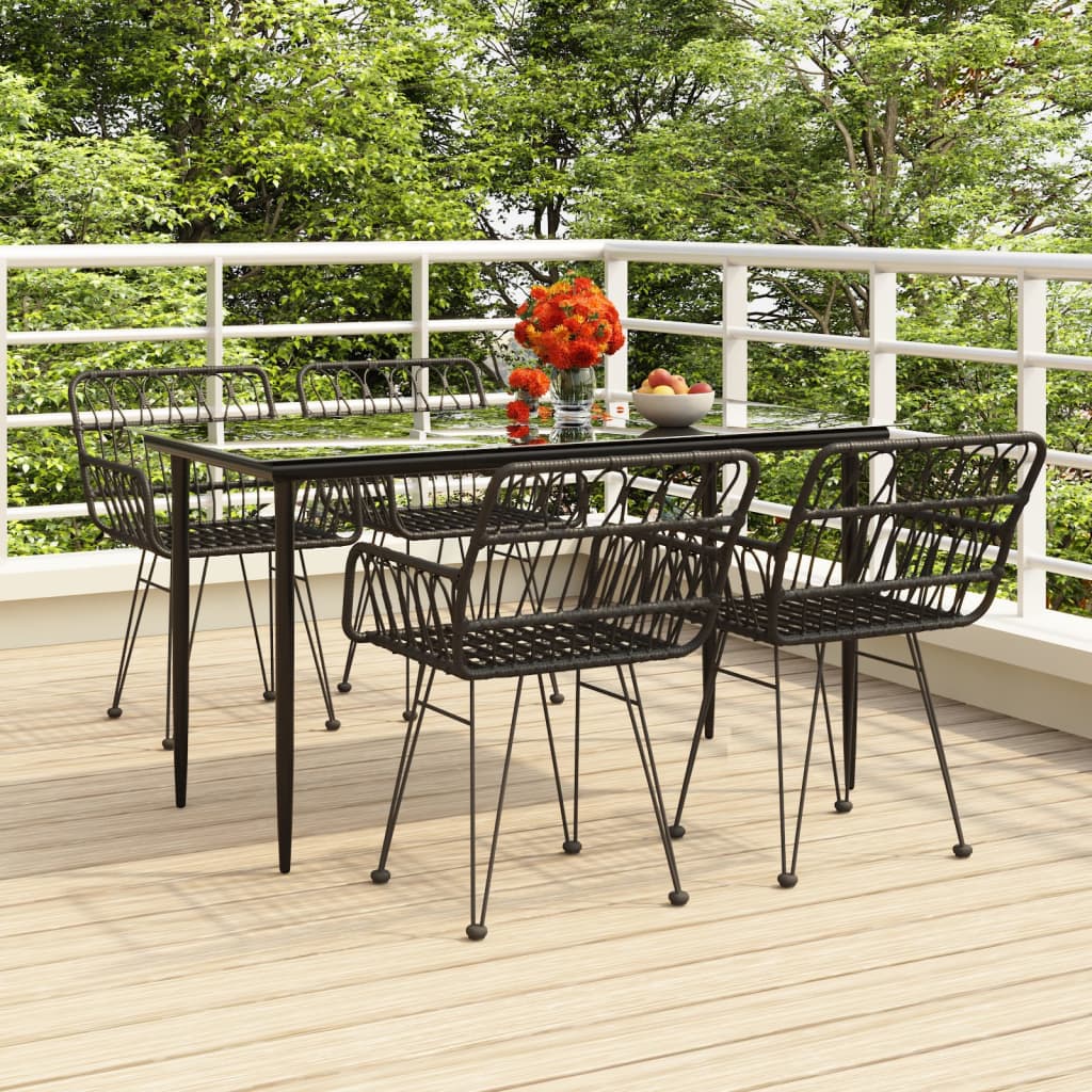Ensemble à manger de jardin 5 pcs Noir Résine tressée