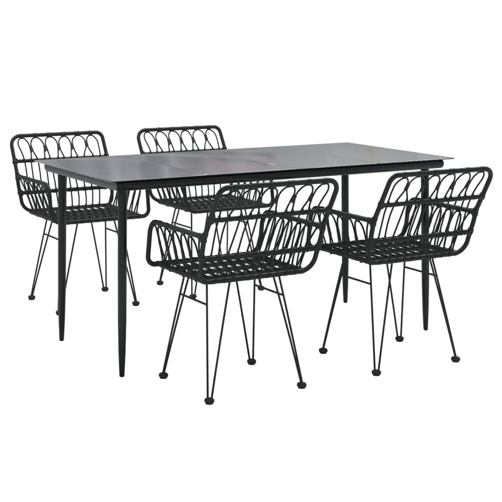 Ensemble à manger de jardin 5 pcs Noir Résine tressée
