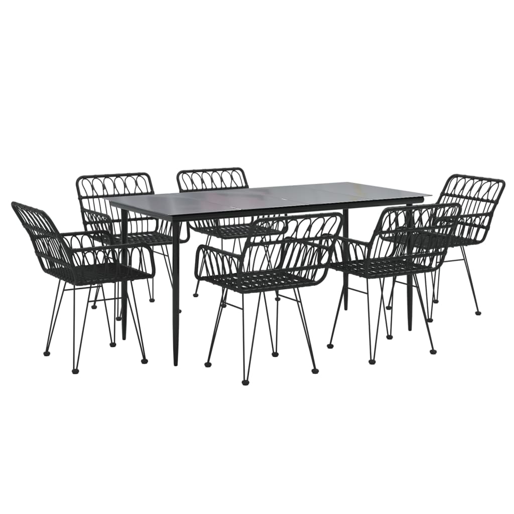 Ensemble à manger de jardin 7 pcs Noir Résine tressée