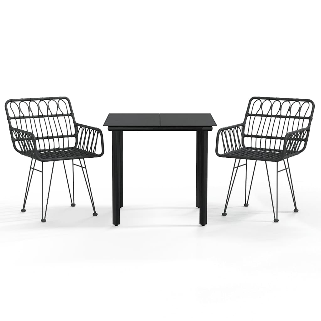 Ensemble à manger de jardin 3 pcs Noir Résine tressée