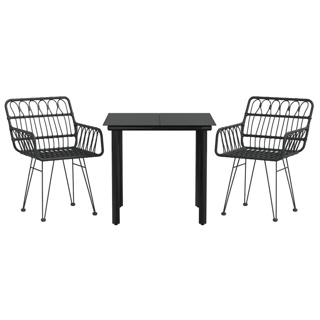 Ensemble à manger de jardin 3 pcs Noir Résine tressée