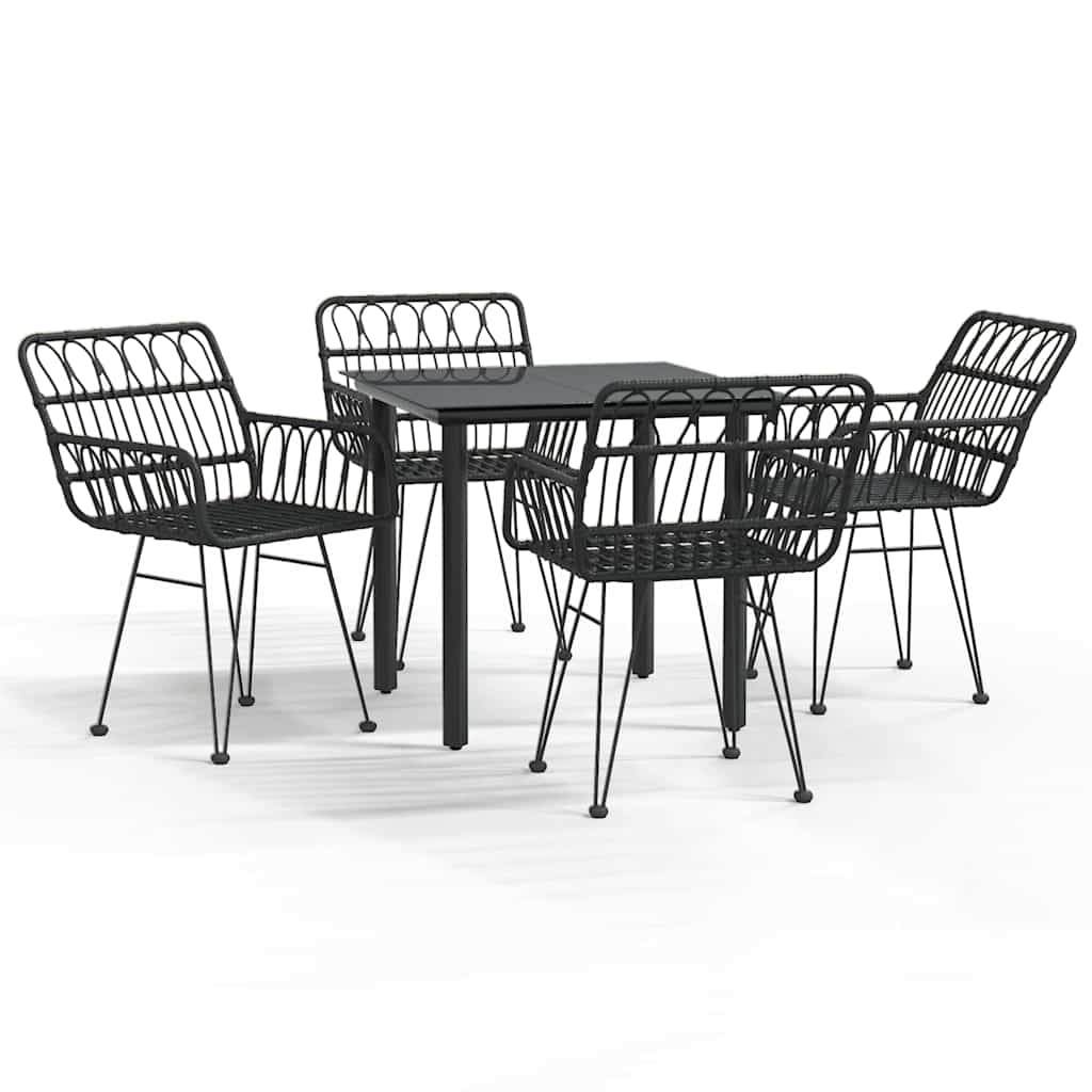 Ensemble à manger de jardin 5 pcs Noir Résine tressée