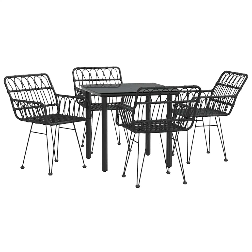 Ensemble à manger de jardin 5 pcs Noir Résine tressée