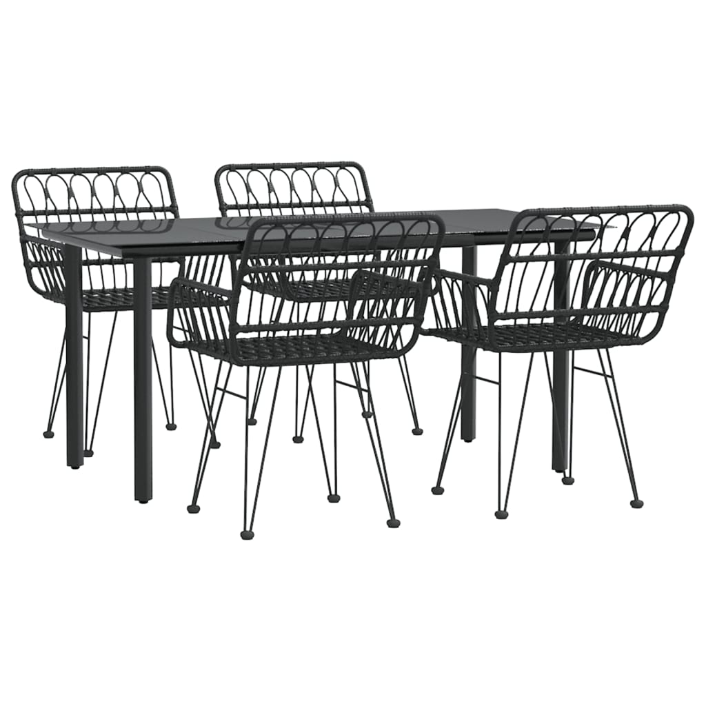 Ensemble à manger de jardin 5 pcs Noir Résine tressée