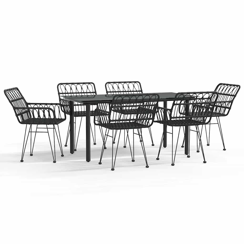 Ensemble à manger de jardin 7 pcs Noir Résine tressée
