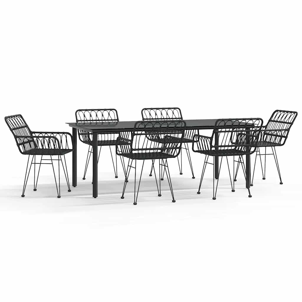 Ensemble à manger de jardin 7 pcs Noir Résine tressée