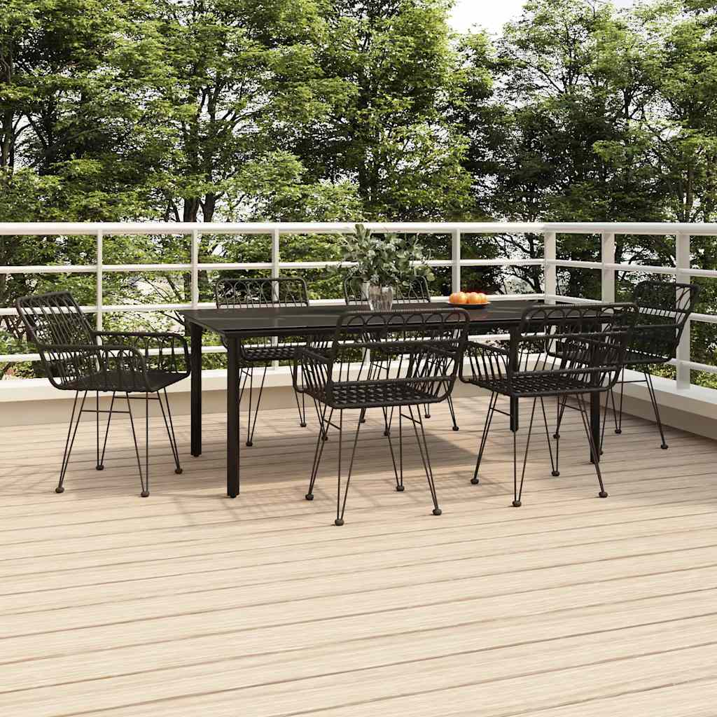Ensemble à manger de jardin 7 pcs Noir Résine tressée
