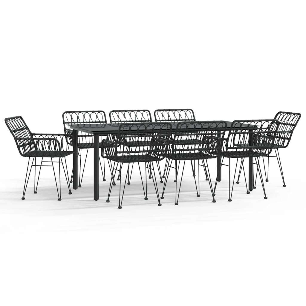 Ensemble à manger de jardin 9 pcs Noir Résine tressée
