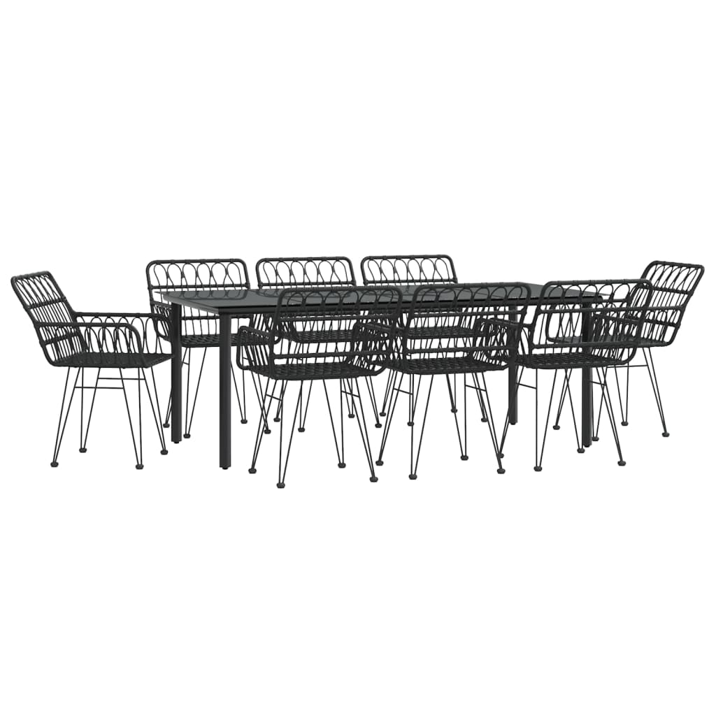 Ensemble à manger de jardin 9 pcs Noir Résine tressée